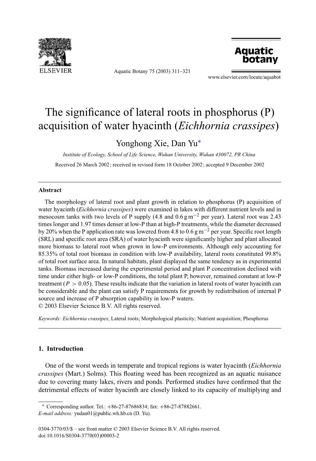 P) Acquisition of Water Hyacinth (Eichhornia Crassipes