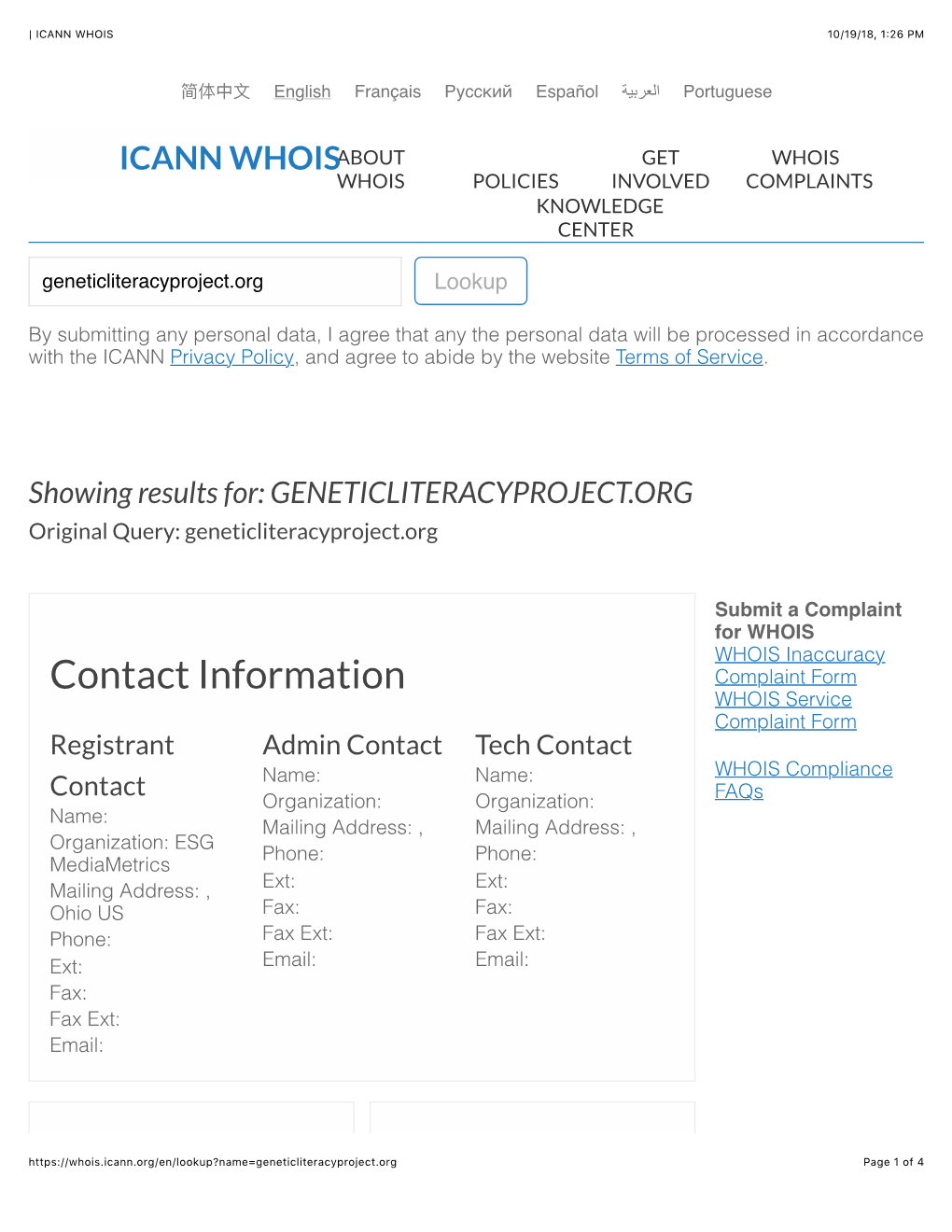 | Icann Whois 10/19/18, 1�26 Pm