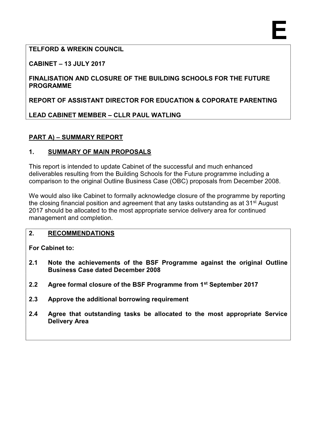 Cabinet Report Template