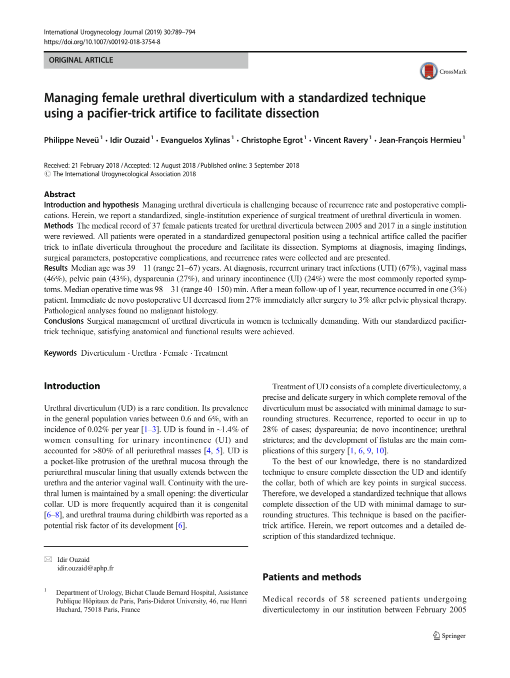 Managing Female Urethral Diverticulum with a Standardized Technique Using a Pacifier-Trick Artifice to Facilitate Dissection