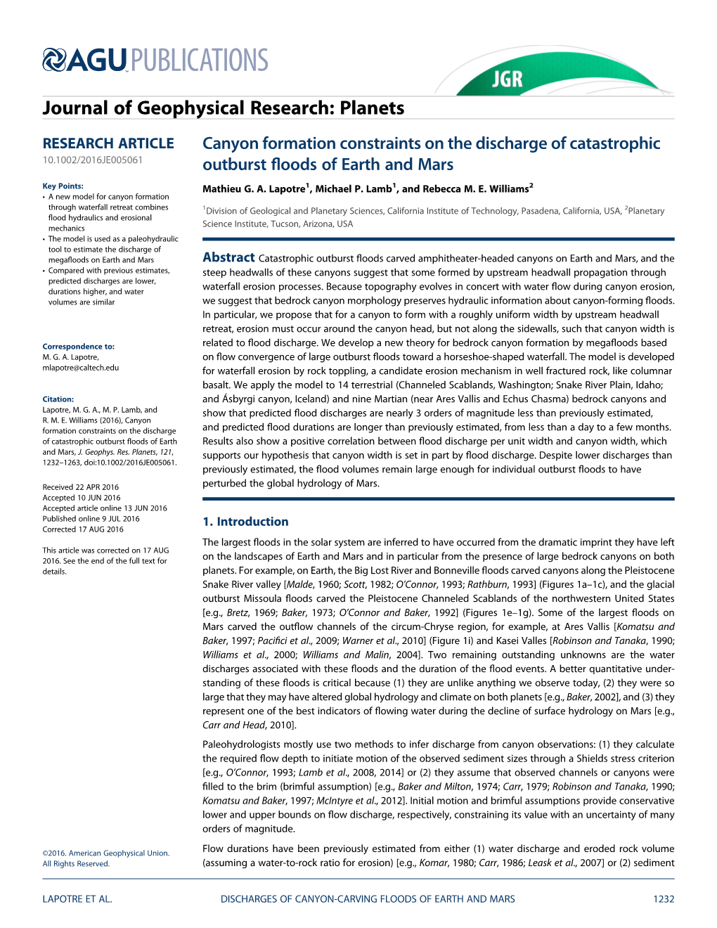 Canyon Formation Constraints on the Discharge of Catastrophic Outburst