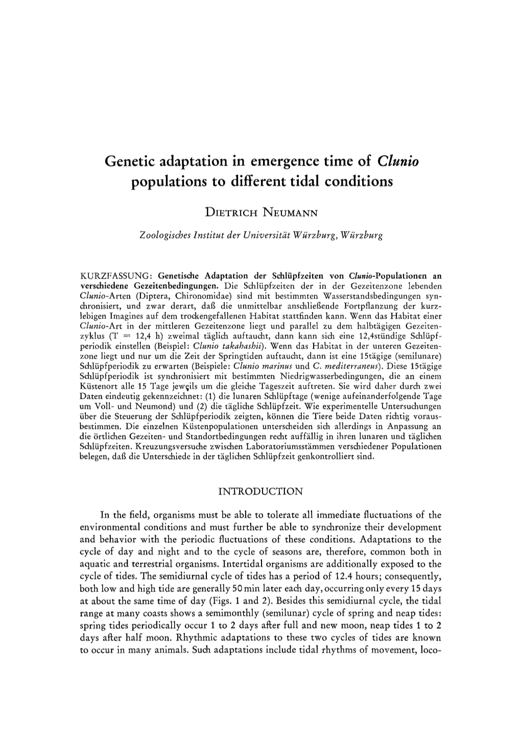 Clunio Populations to Different Tidal Conditions