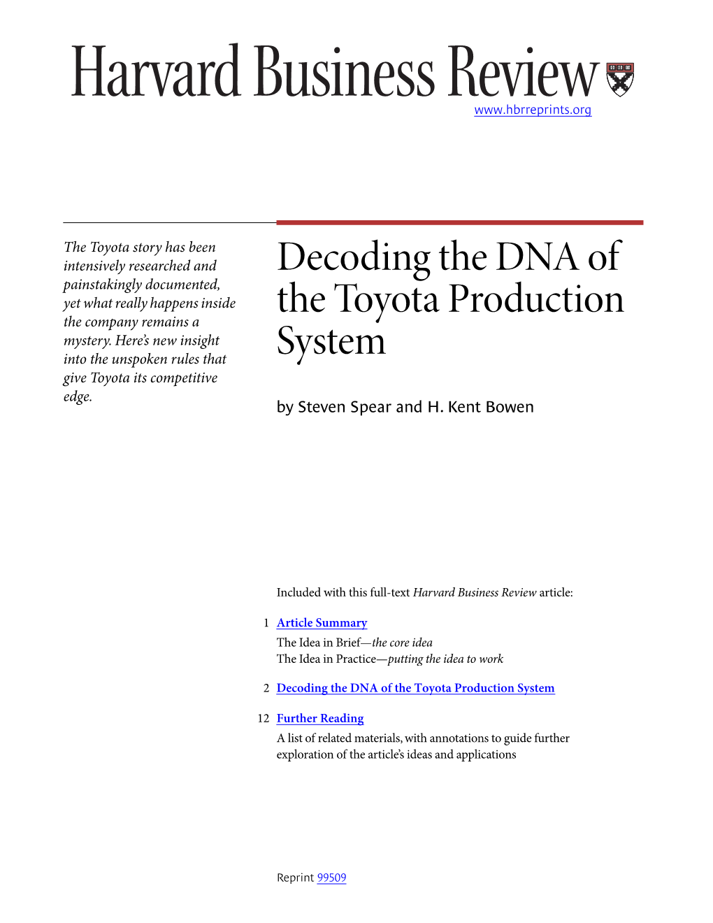 Decoding the DNA of the Toyota Production System