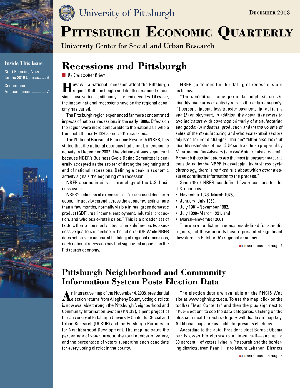 Recessions and Pittsburgh for the 2010 Census