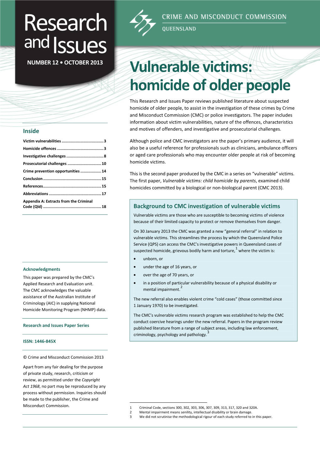 Vulnerable Victims: Homicide of Older People