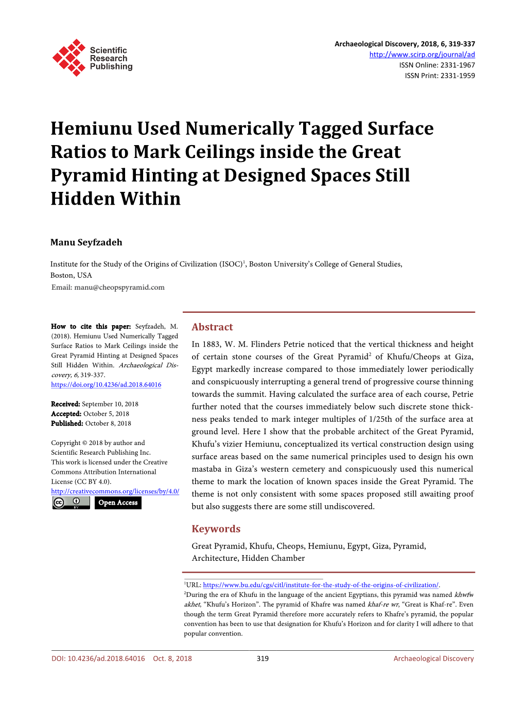 Hemiunu Used Numerically Tagged Surface Ratios to Mark Ceilings Inside the Great Pyramid Hinting at Designed Spaces Still Hidden Within