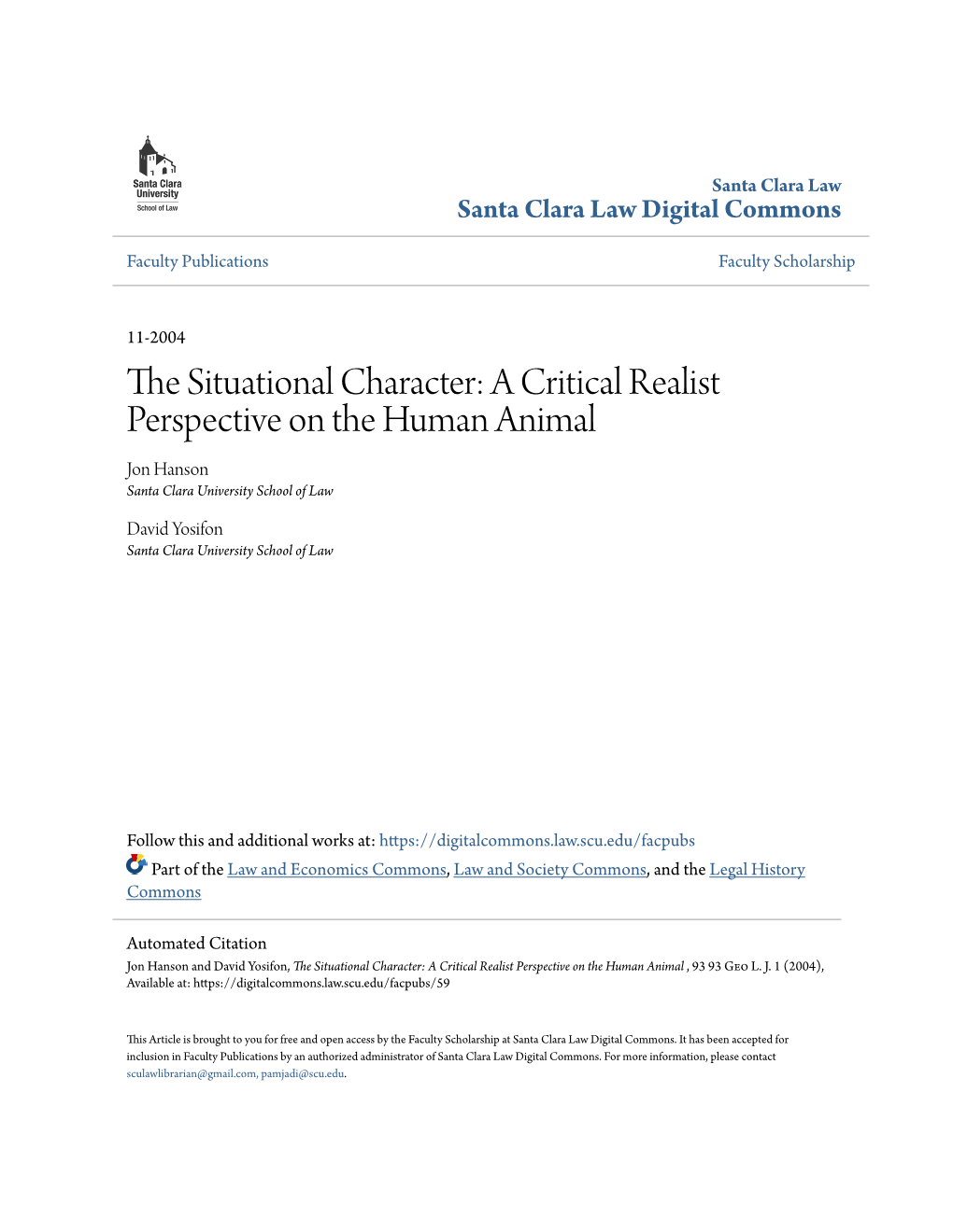 The Situational Character: a Critical Realist Perspective on the Human Animal , 93 93 Geo L