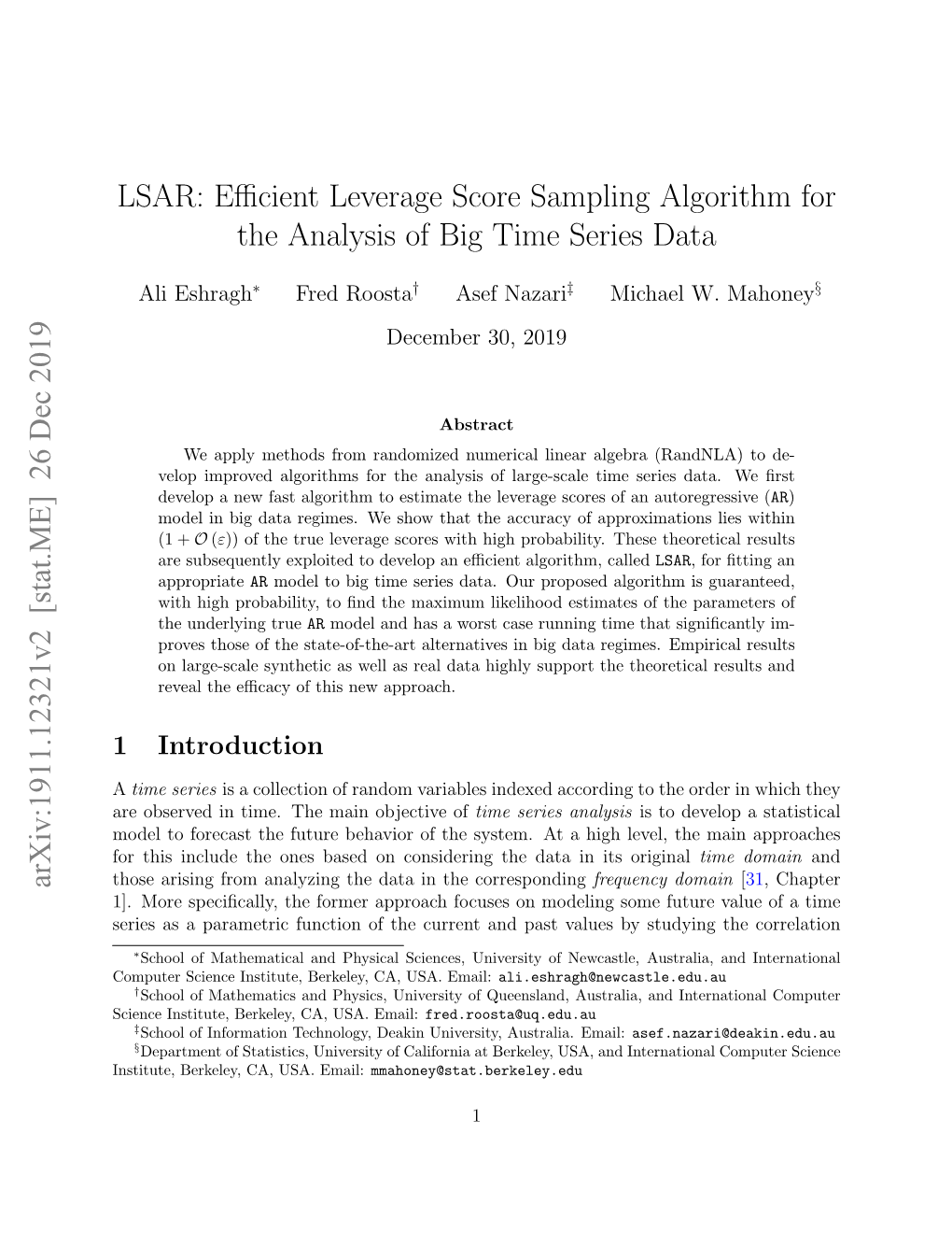 LSAR: Efficient Leverage Score Sampling Algorithm for the Analysis