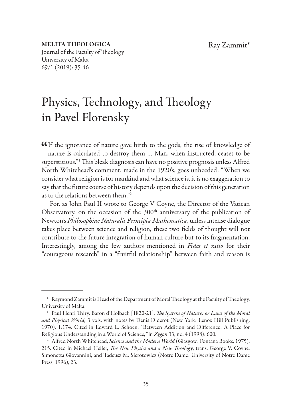 Physics, Technology, and Theology in Pavel Florensky