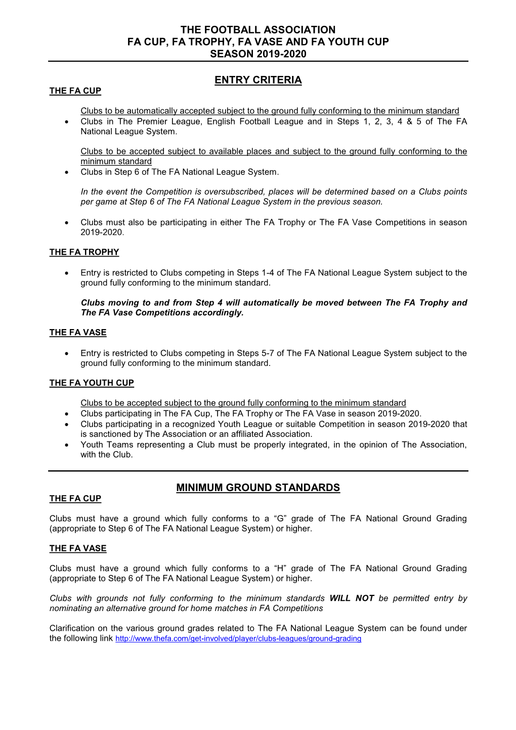 Minimum Ground Standards the Fa Cup