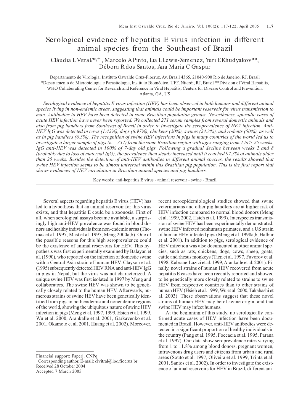 Serological Evidence of Hepatitis E Virus Infection in Different Animal