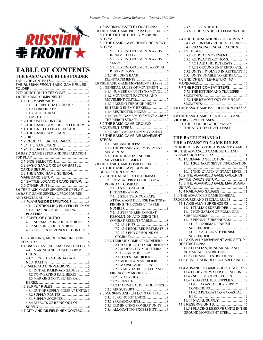 Russian Front Consolidated Rulebook