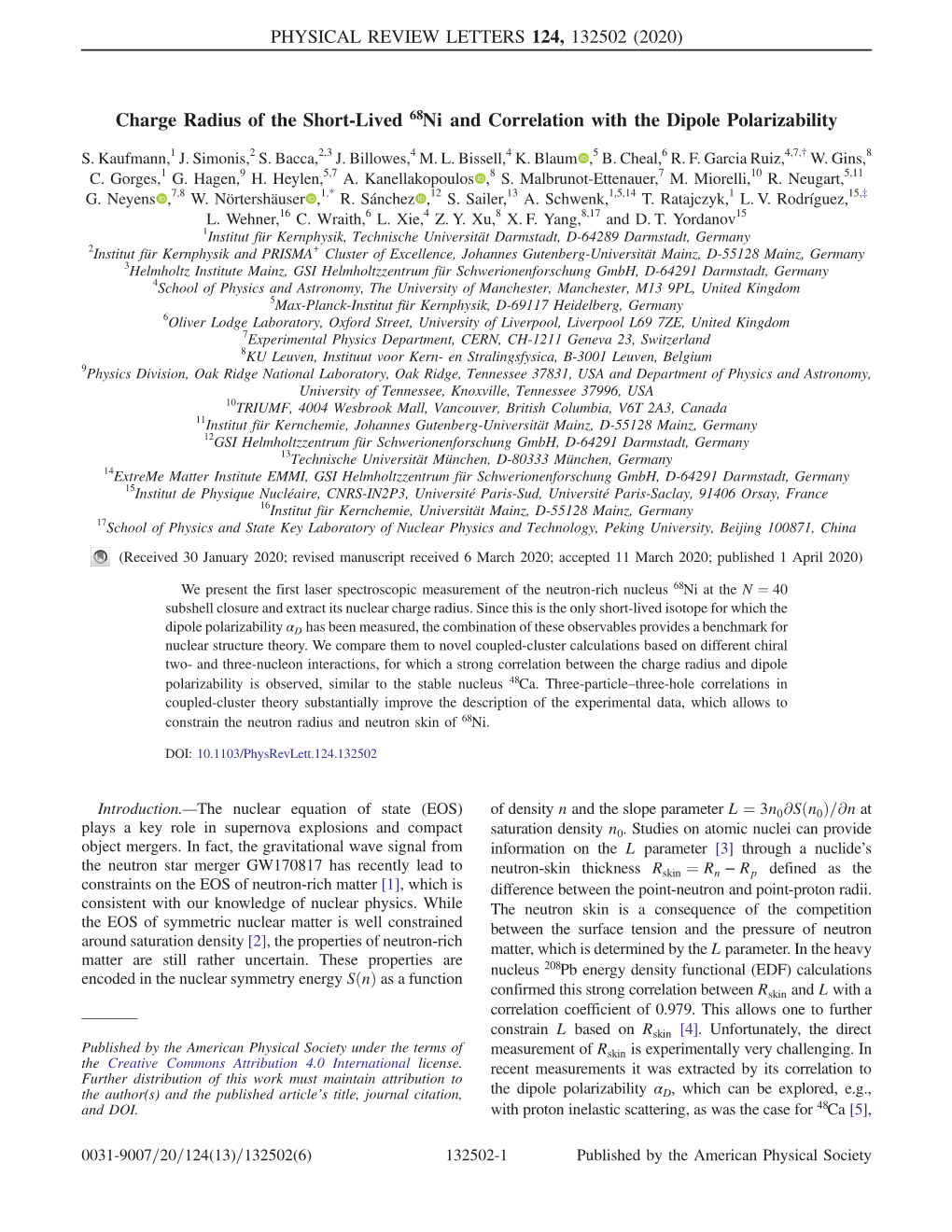 Charge Radius of the Short-Lived Ni68 and Correlation with The