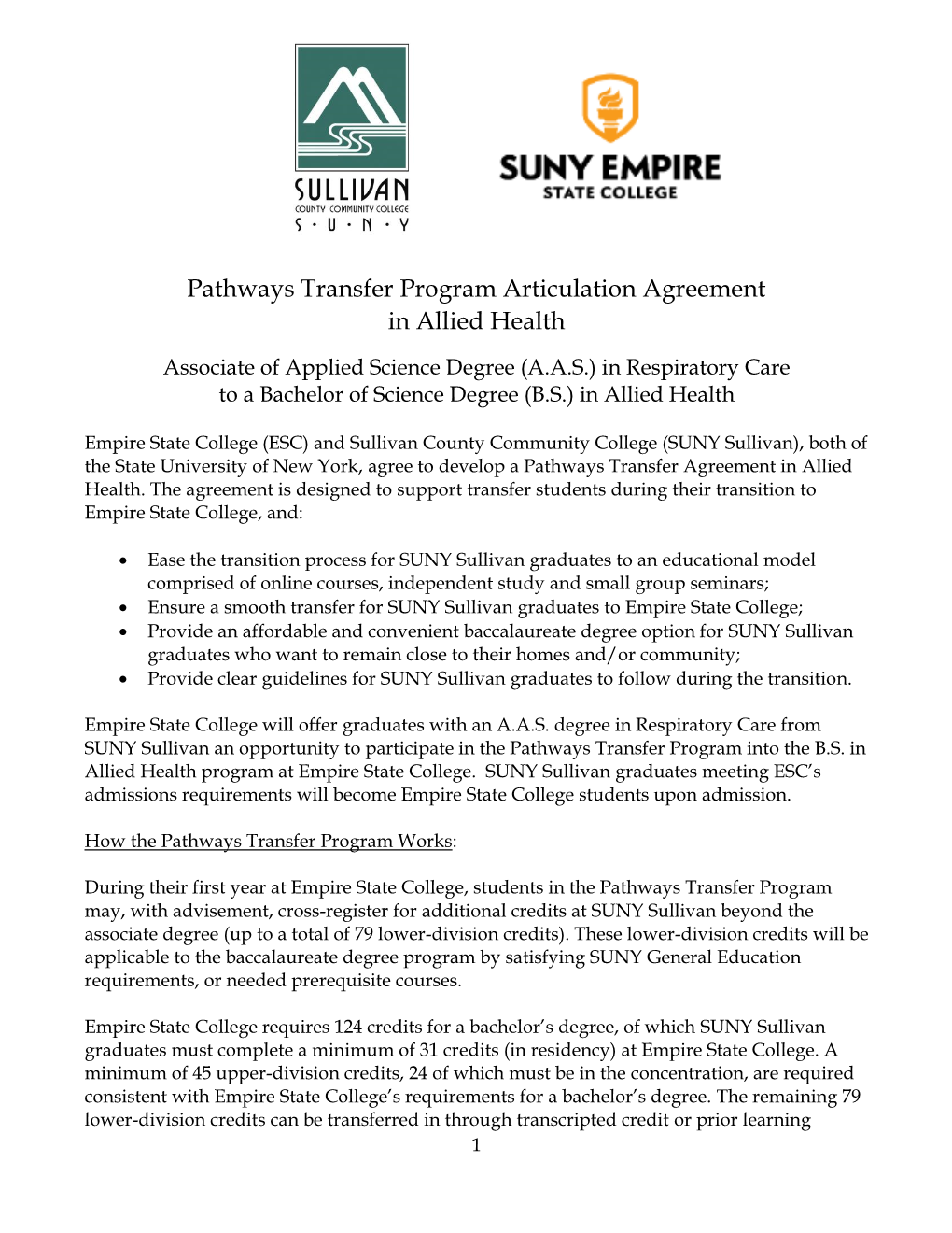 Pathways Transfer Program Articulation Agreement in Allied Health