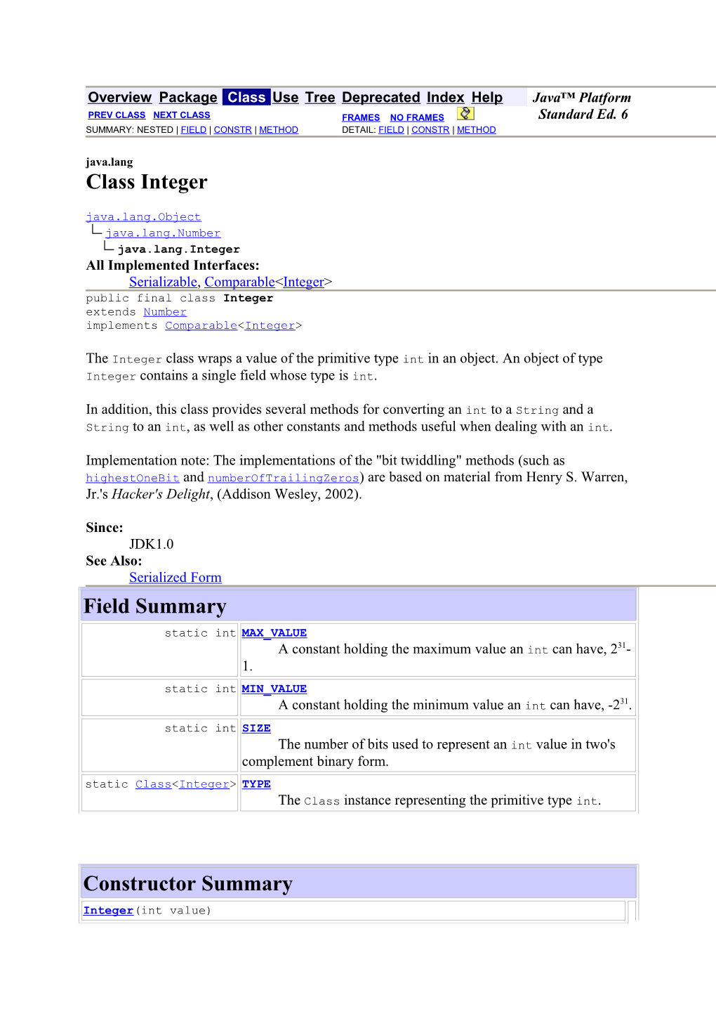 Java.Lang Class Integer