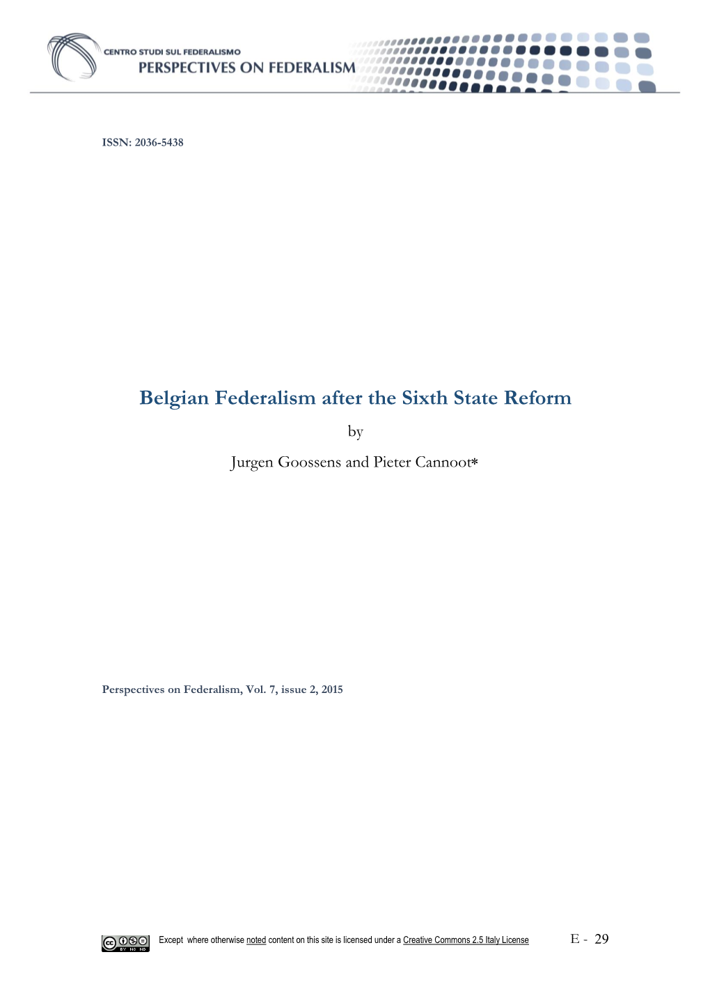 Belgian Federalism After the Sixth State Reform by Jurgen Goossens and Pieter Cannoot