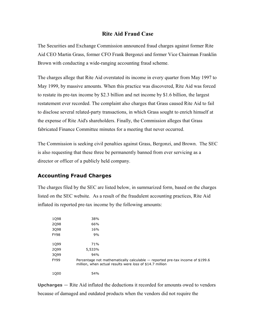 The Securities and Exchange Commission Announced Fraud Charges Against Former Rite Aid