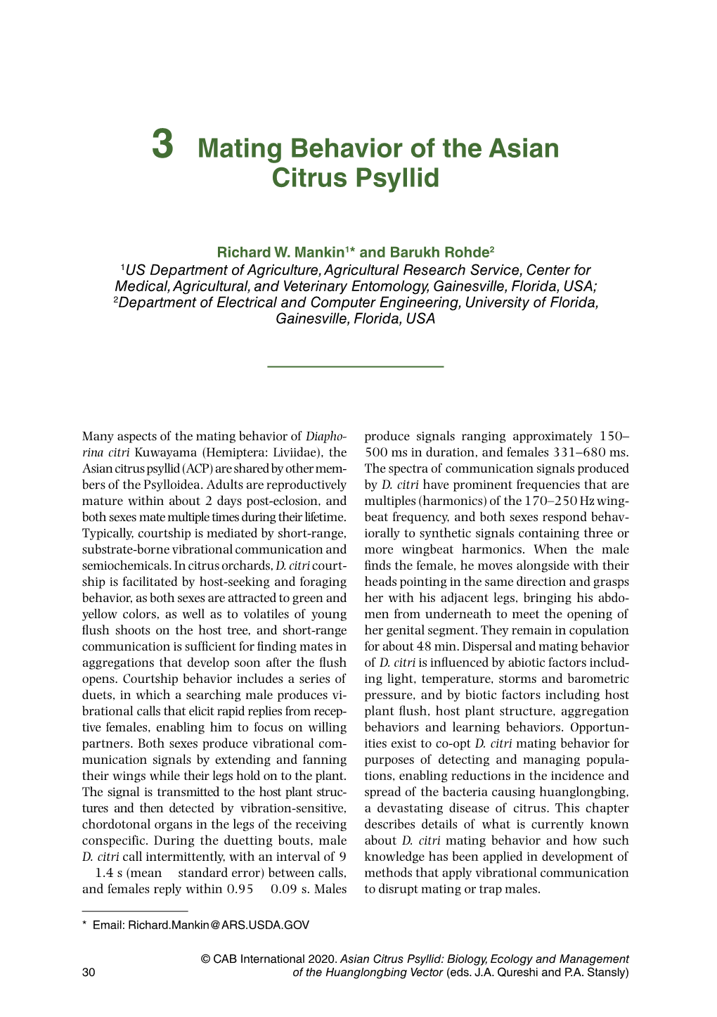 3 Mating Behavior of the Asian Citrus Psyllid