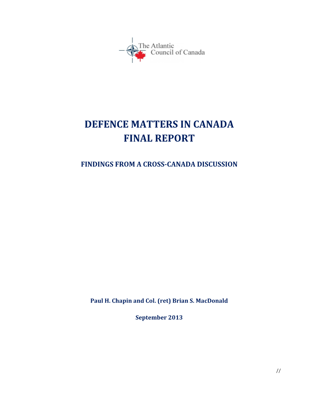 Defence Matters in Canada Final Report