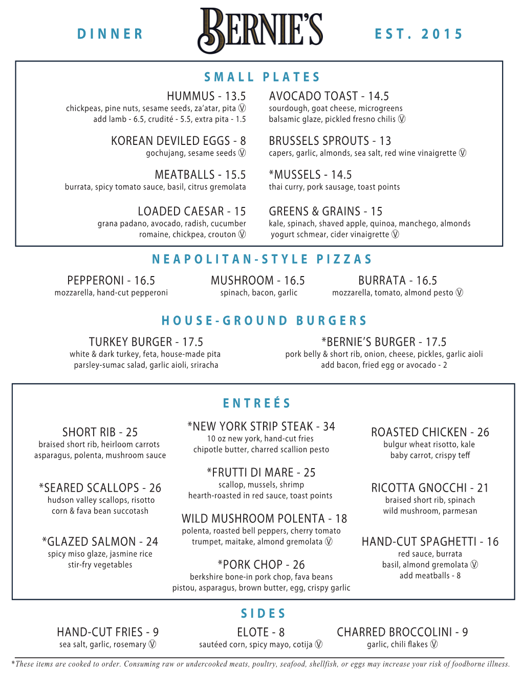 DINNER MENU June 2020