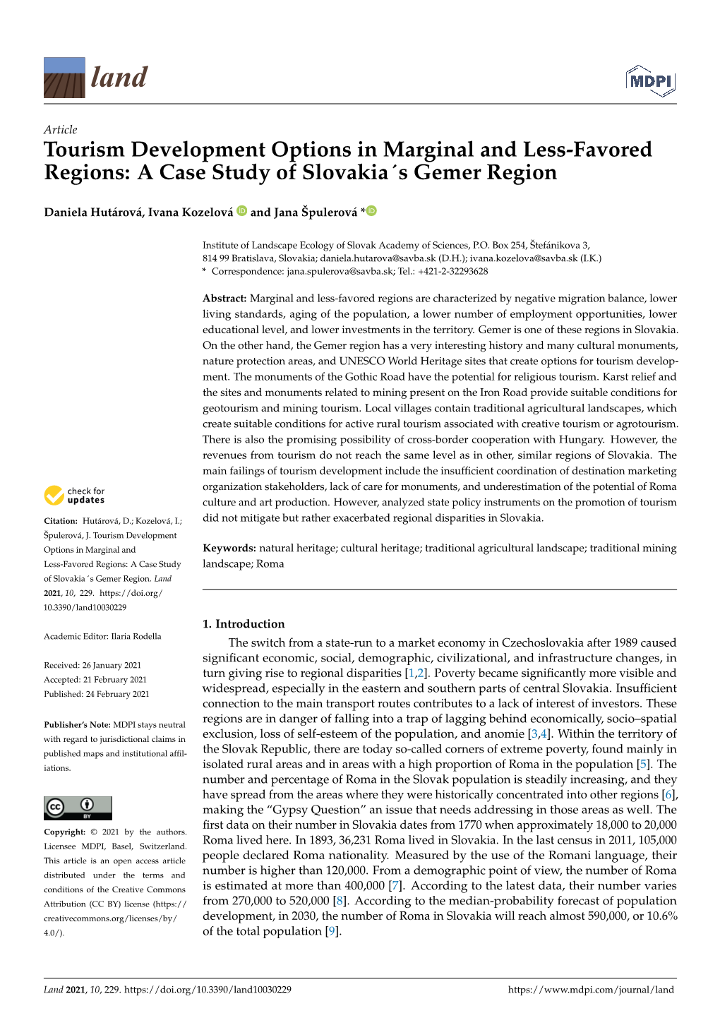 Tourism Development Options in Marginal and Less-Favored Regions: a Case Study of Slovakia´S Gemer Region