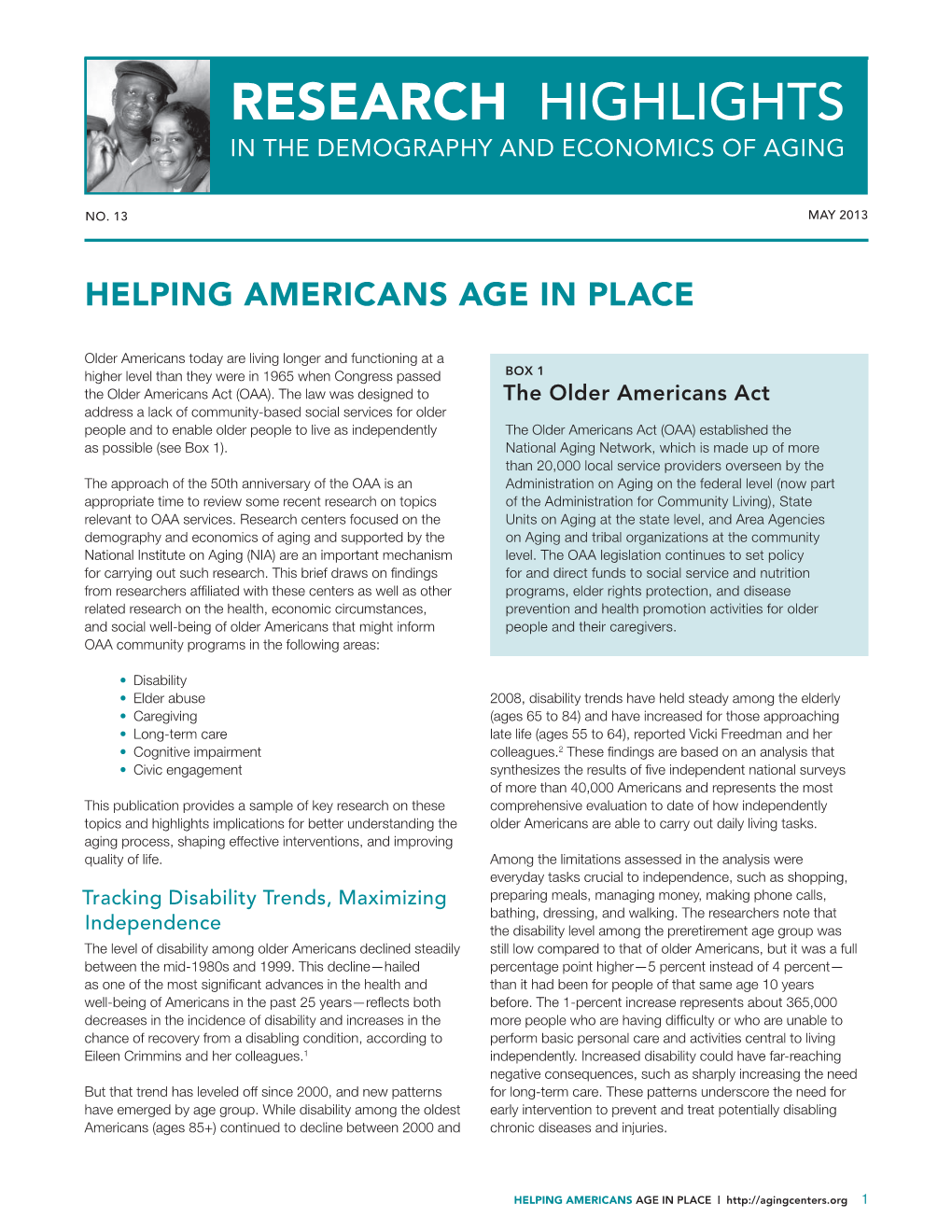 Helping Americans Age in Place. May 2013. #13
