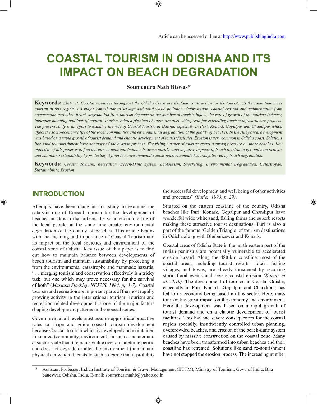 Coastal Tourism in Odisha and Its Impact on Beach Degradation