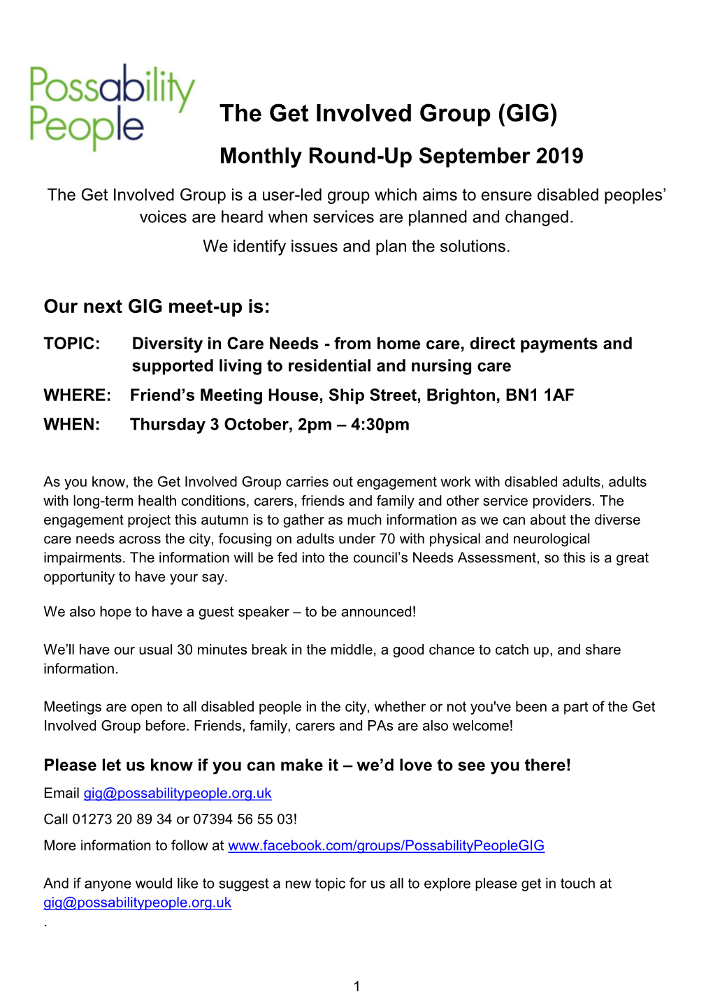 The Get Involved Group (GIG) Monthly Round-Up September 2019