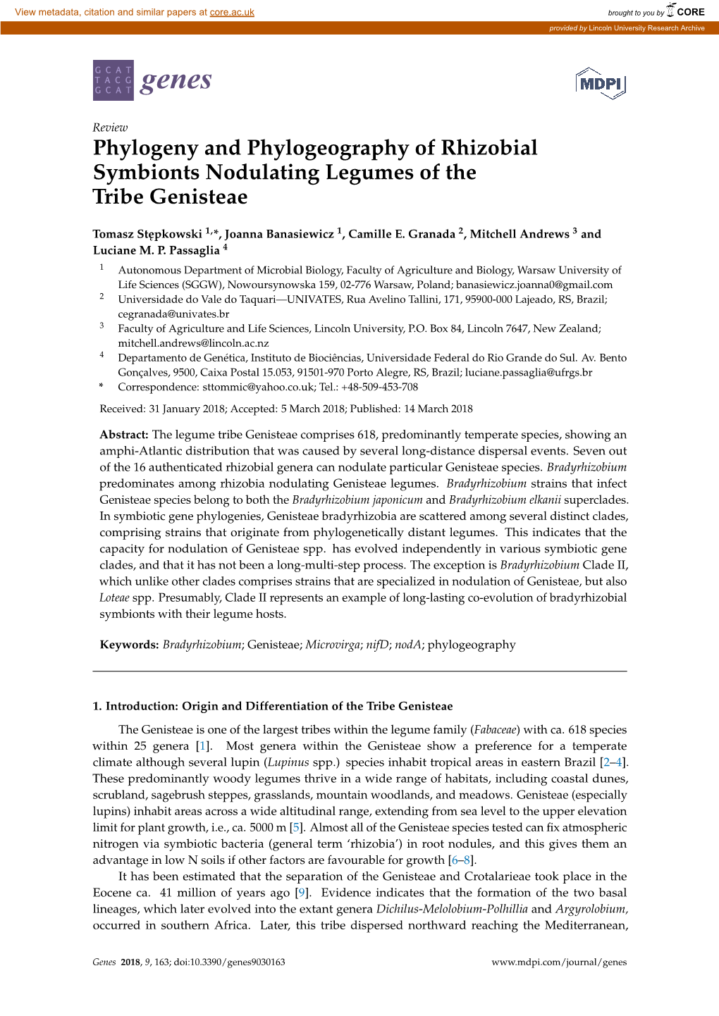 Phylogeny and Phylogeography of Rhizobial Symbionts Nodulating Legumes of the Tribe Genisteae