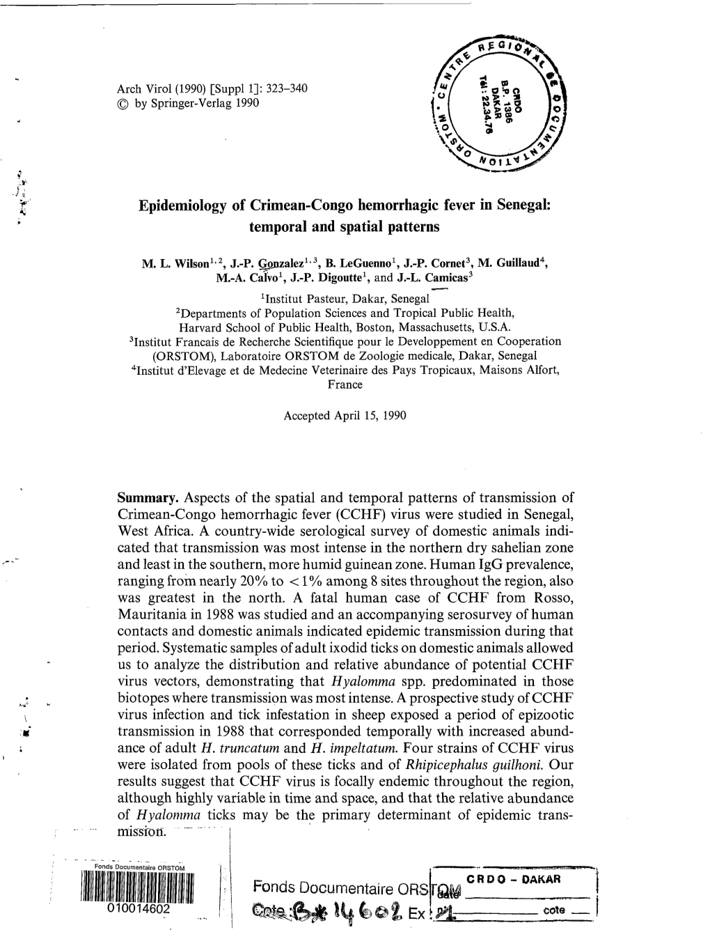 Epidemiology of Crimean-Congo Hemorrhagic Fever in Senegal: Temporal and Spatial Patterns