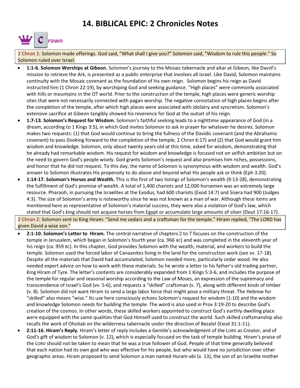 14. BIBLICAL EPIC: 2 Chronicles Notes