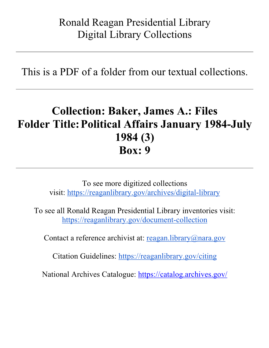 Baker, James A.: Files Folder Title: Political Affairs January 1984-July 1984 (3) Box: 9