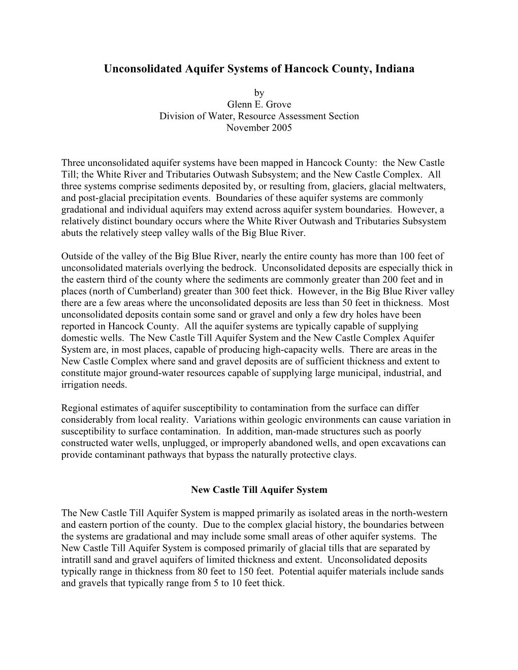 Unconsolidated Aquifer Systems of Hancock County, Indiana