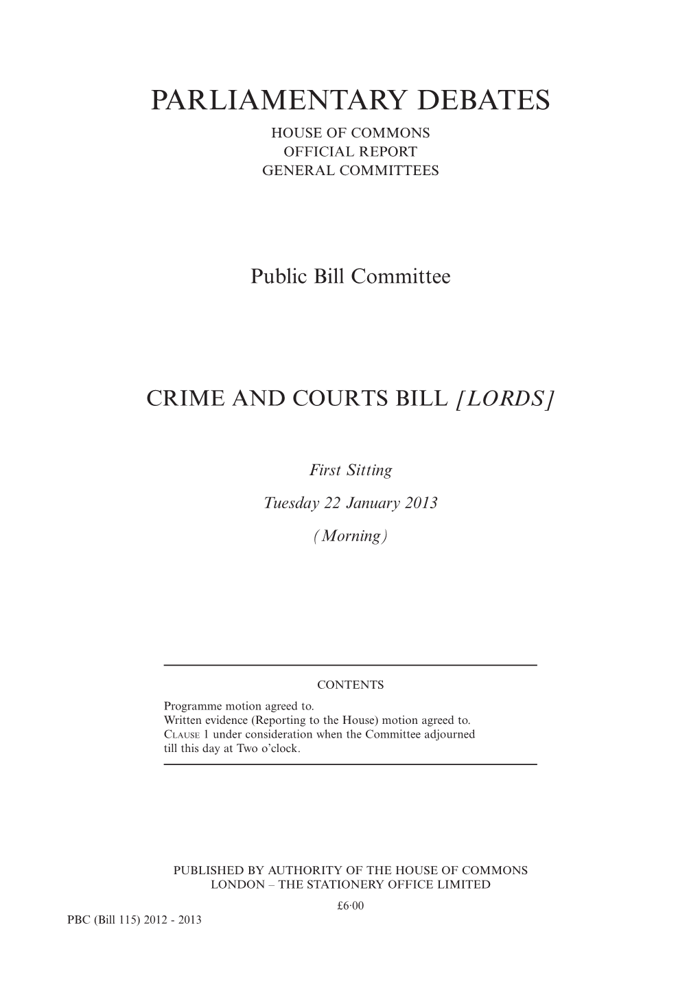 Parliamentary Debates House of Commons Official Report General Committees