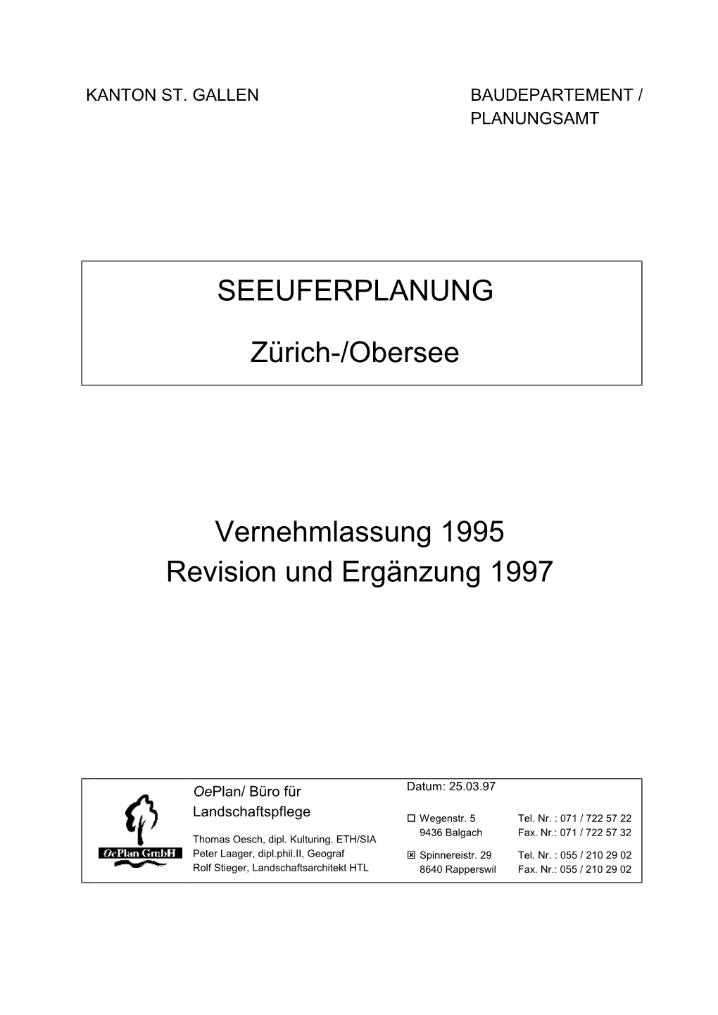 Seeuferplanung Zürich- Obersee 1997