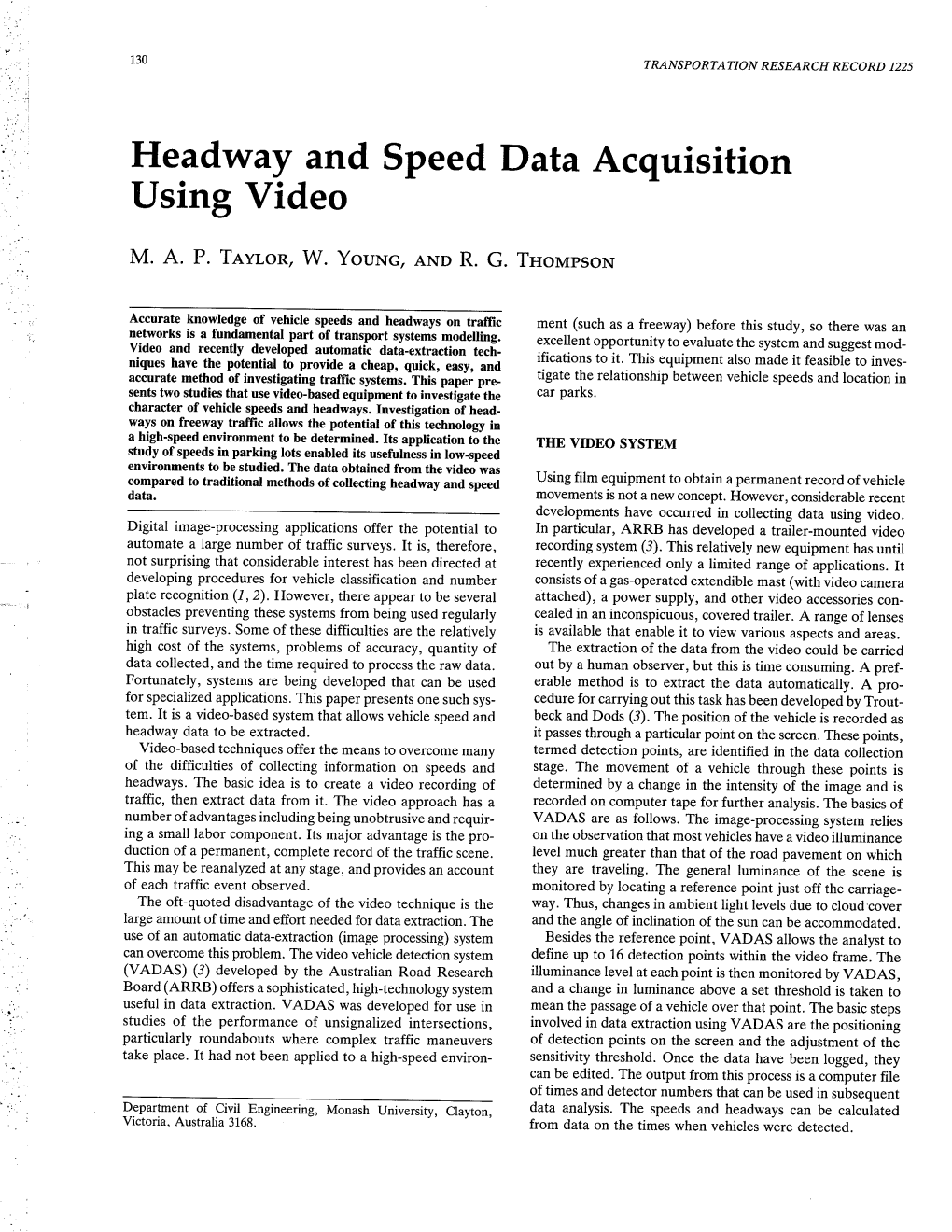 Headway and Speed Data Acquisition Using Video