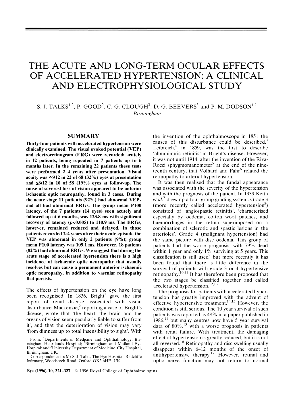 The Acute and Long-Term Ocular Effects of Accelerated Hypertension: a Clinical and Electrophysiological Study
