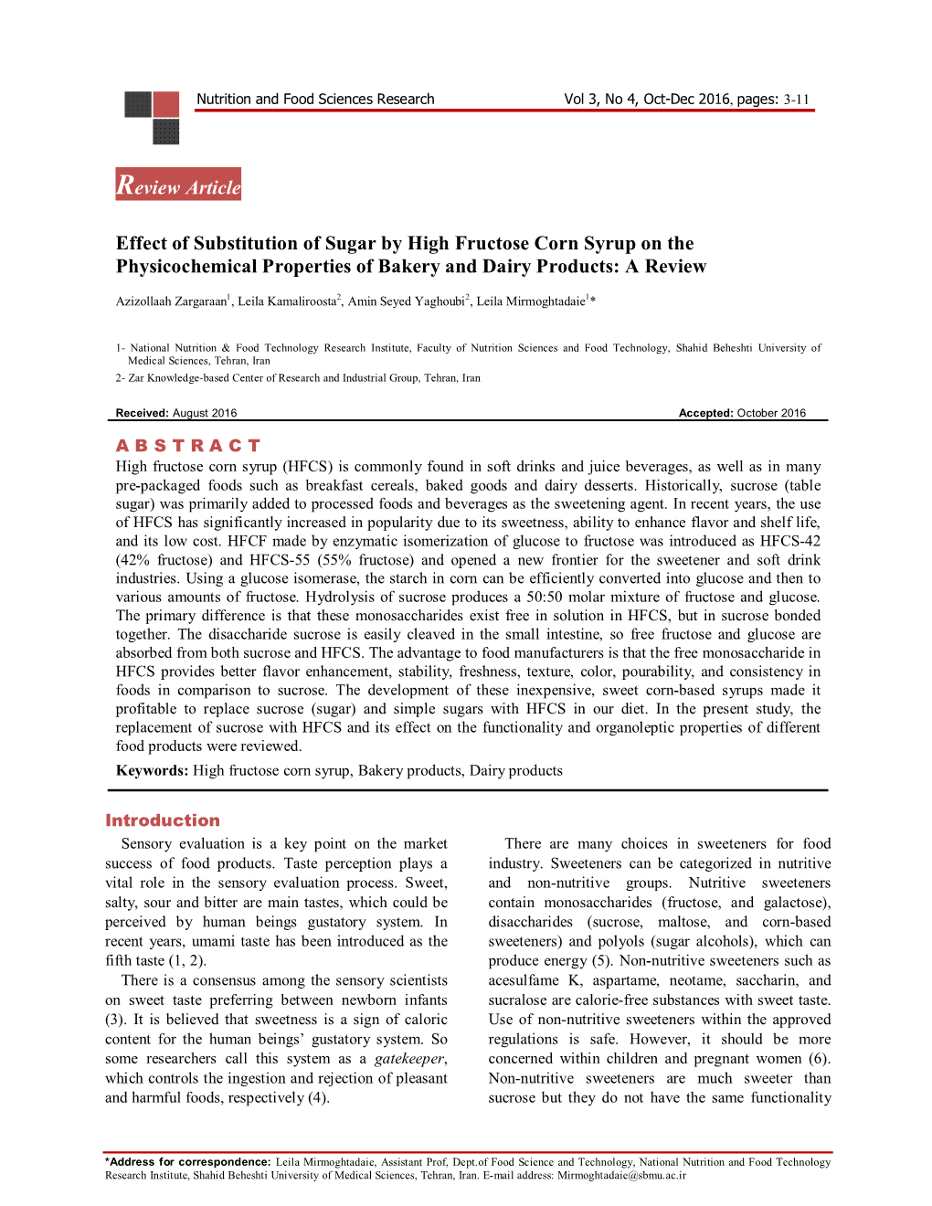 Review Article Effect of Substitution of Sugar by High Fructose Corn Syrup