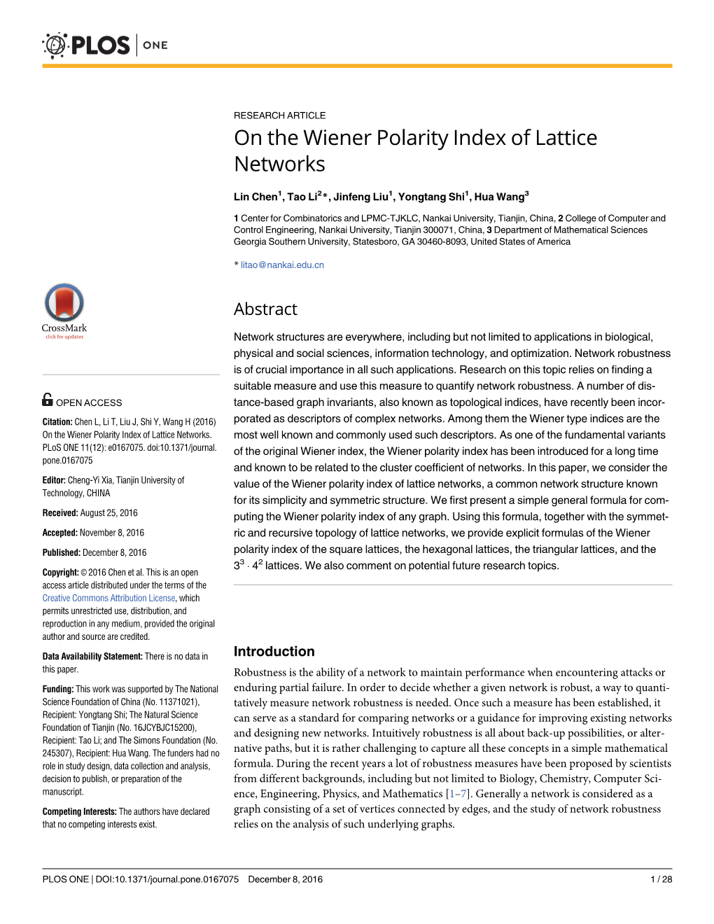 On the Wiener Polarity Index of Lattice Networks