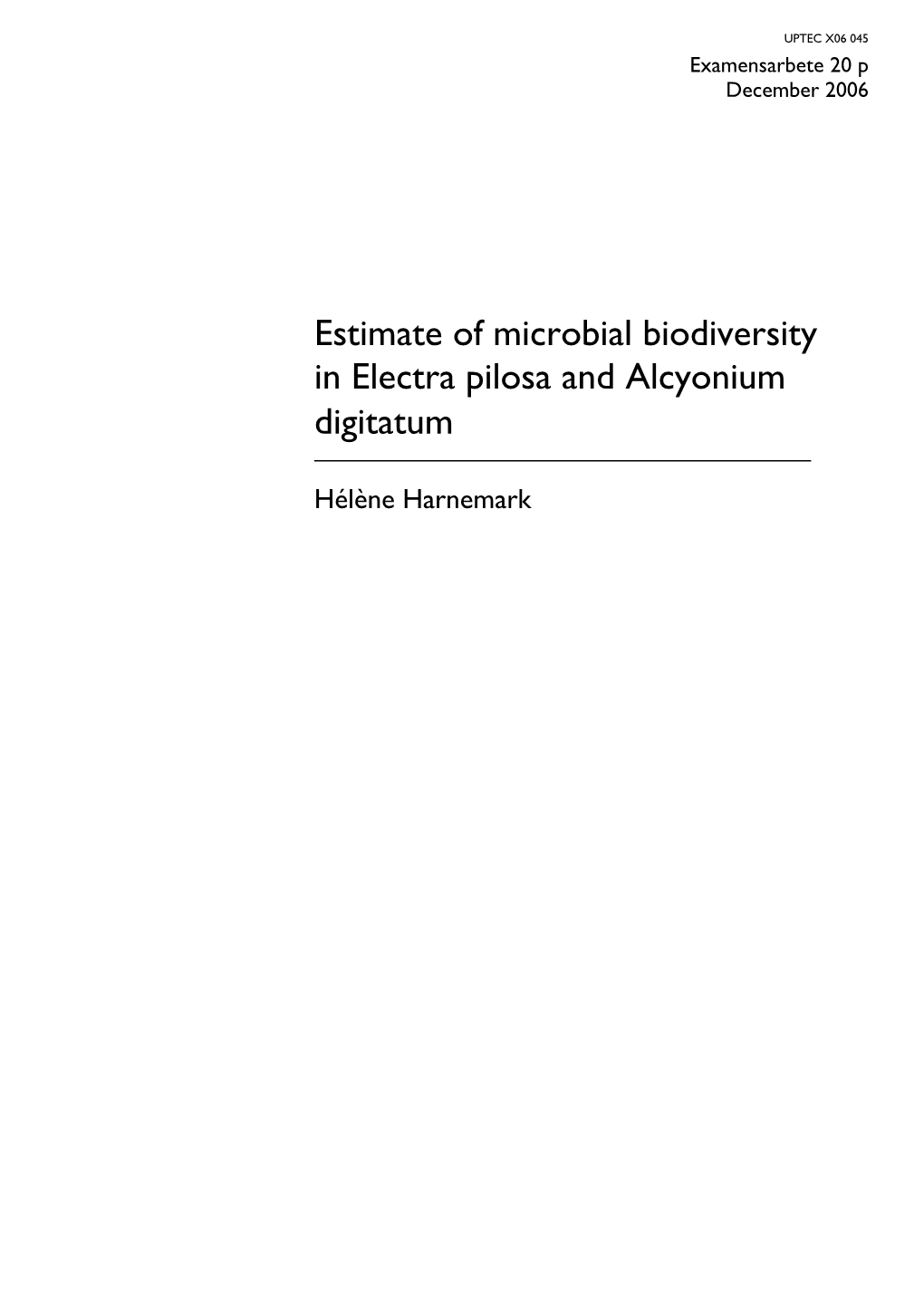 Estimate of Microbial Biodiversity in Electra Pilosa and Alcyonium Digitatum
