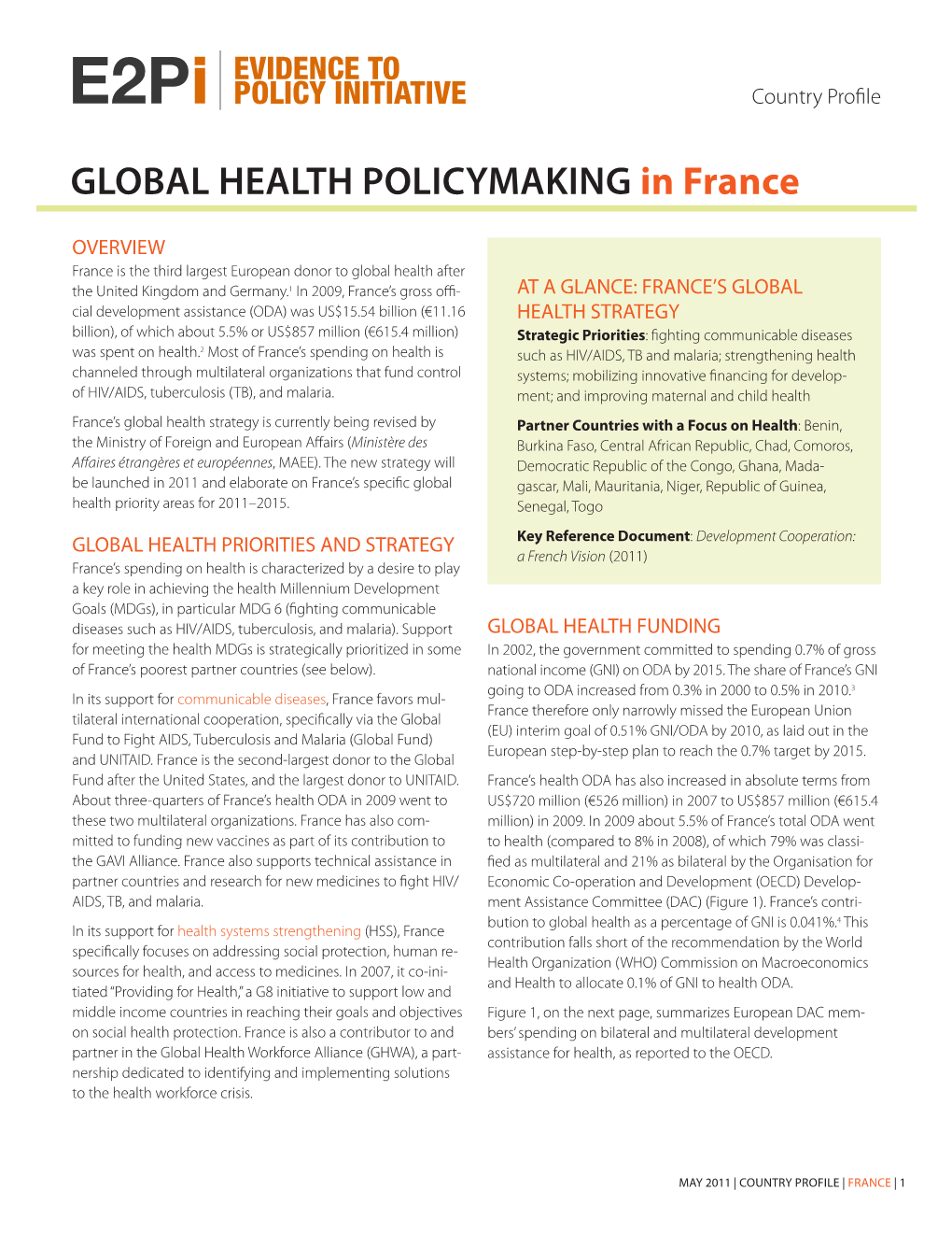 GLOBAL HEALTH POLICYMAKING in France