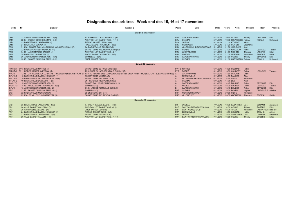 Week-End Des 15, 16 Et 17 Novembre