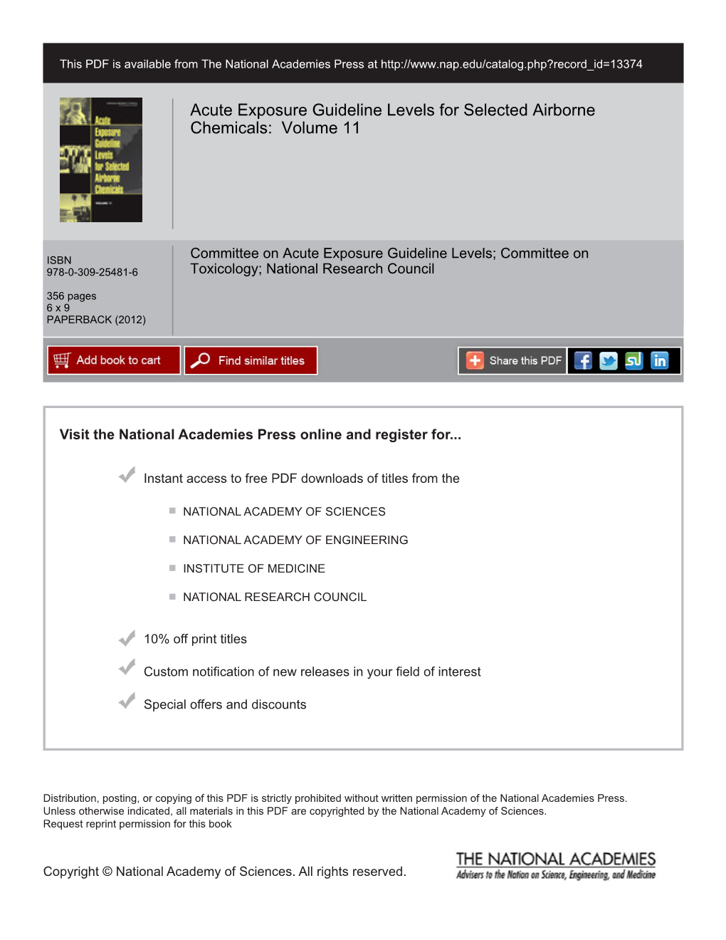 Acute Exposure Guideline Levels for Selected Airborne Chemicals: Volume 11