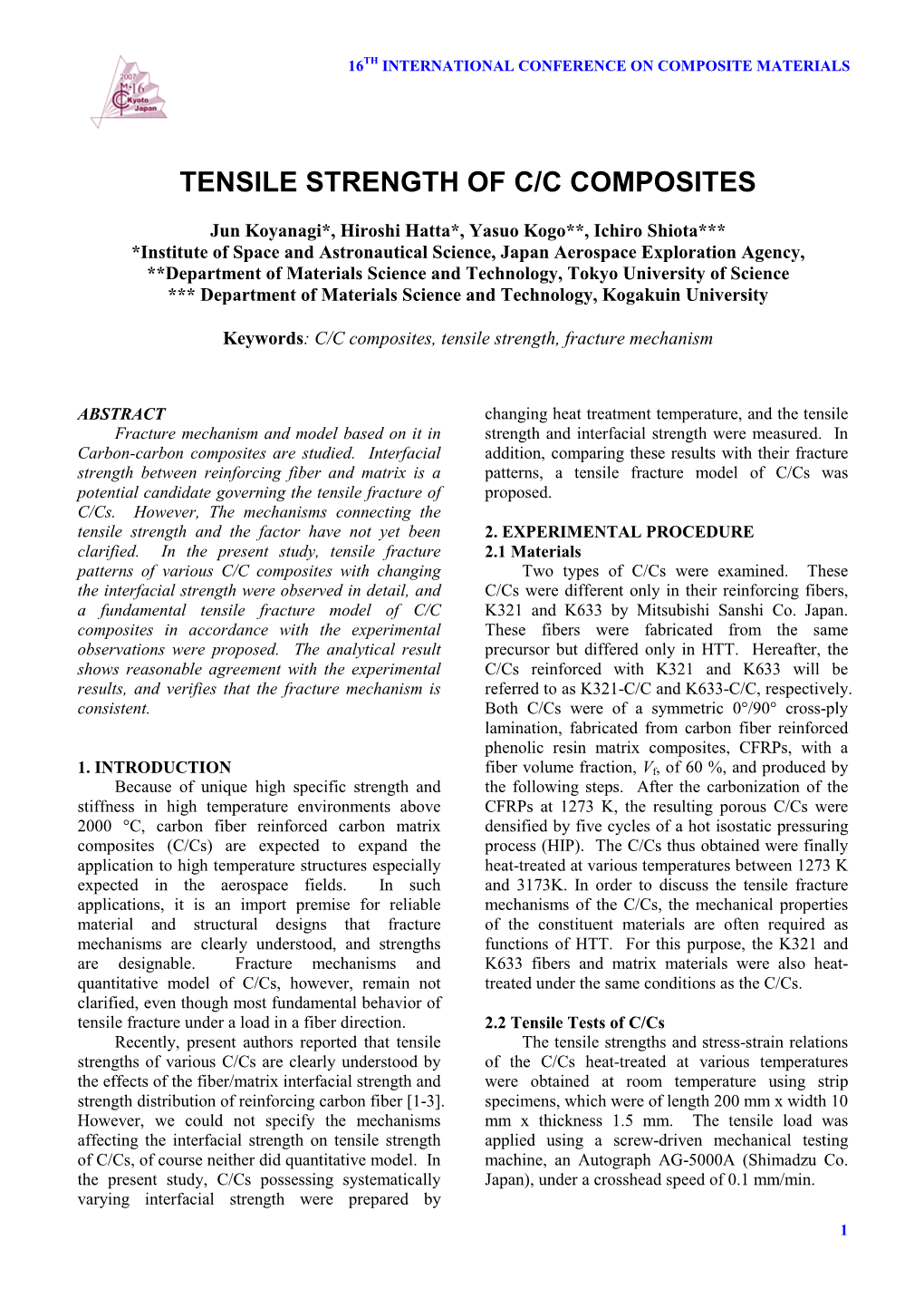 Tensile Strength of C/C Composites