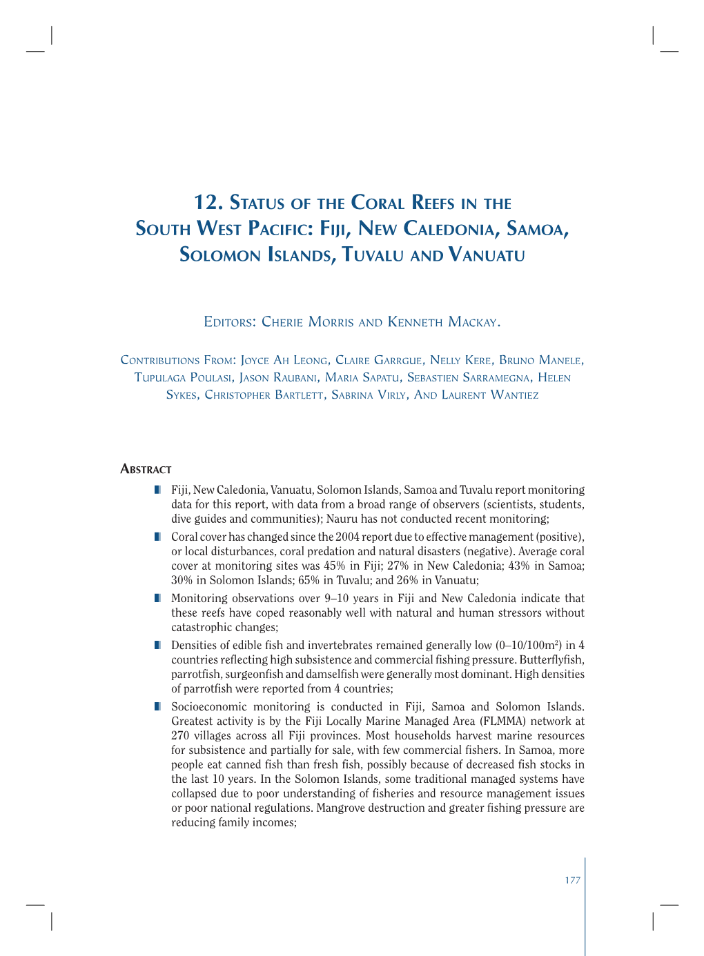 12. Status of the Coral Reefs in the South West Pacific