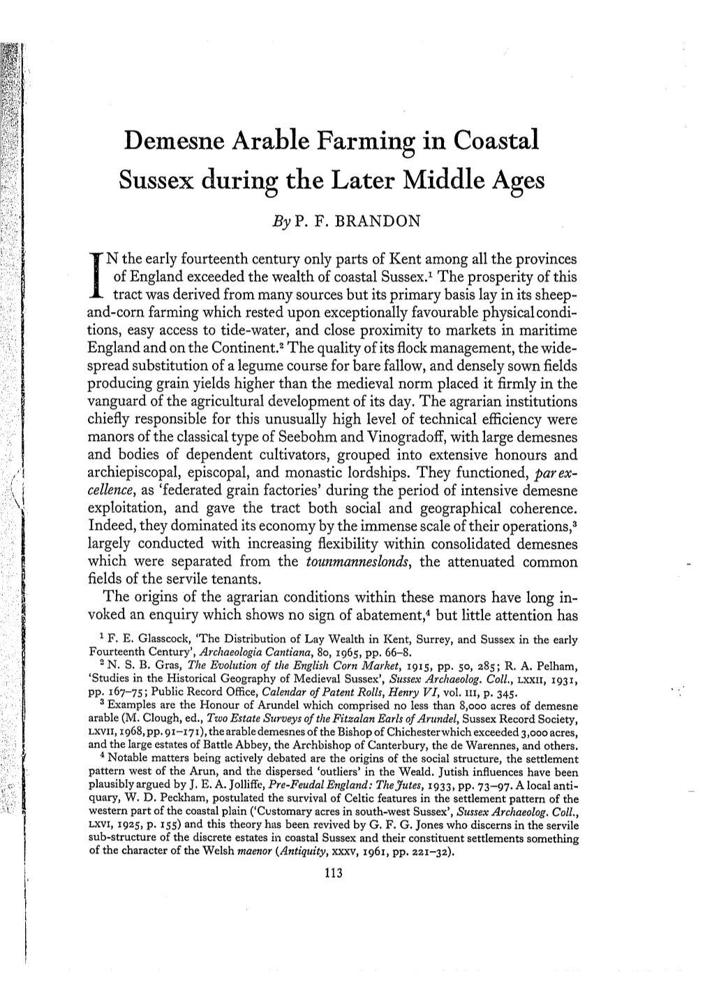 Demesne Arable Farming in Coastal Sussex During the Later Middle Ages ,:I!:I/,] :!; L by P