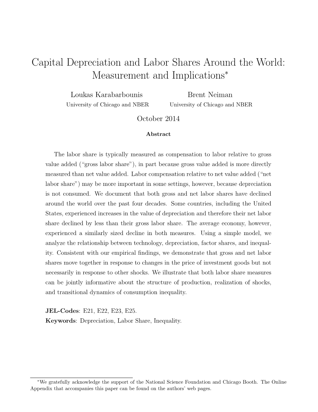 Capital Depreciation and Labor Shares Around the World: Measurement and Implications∗
