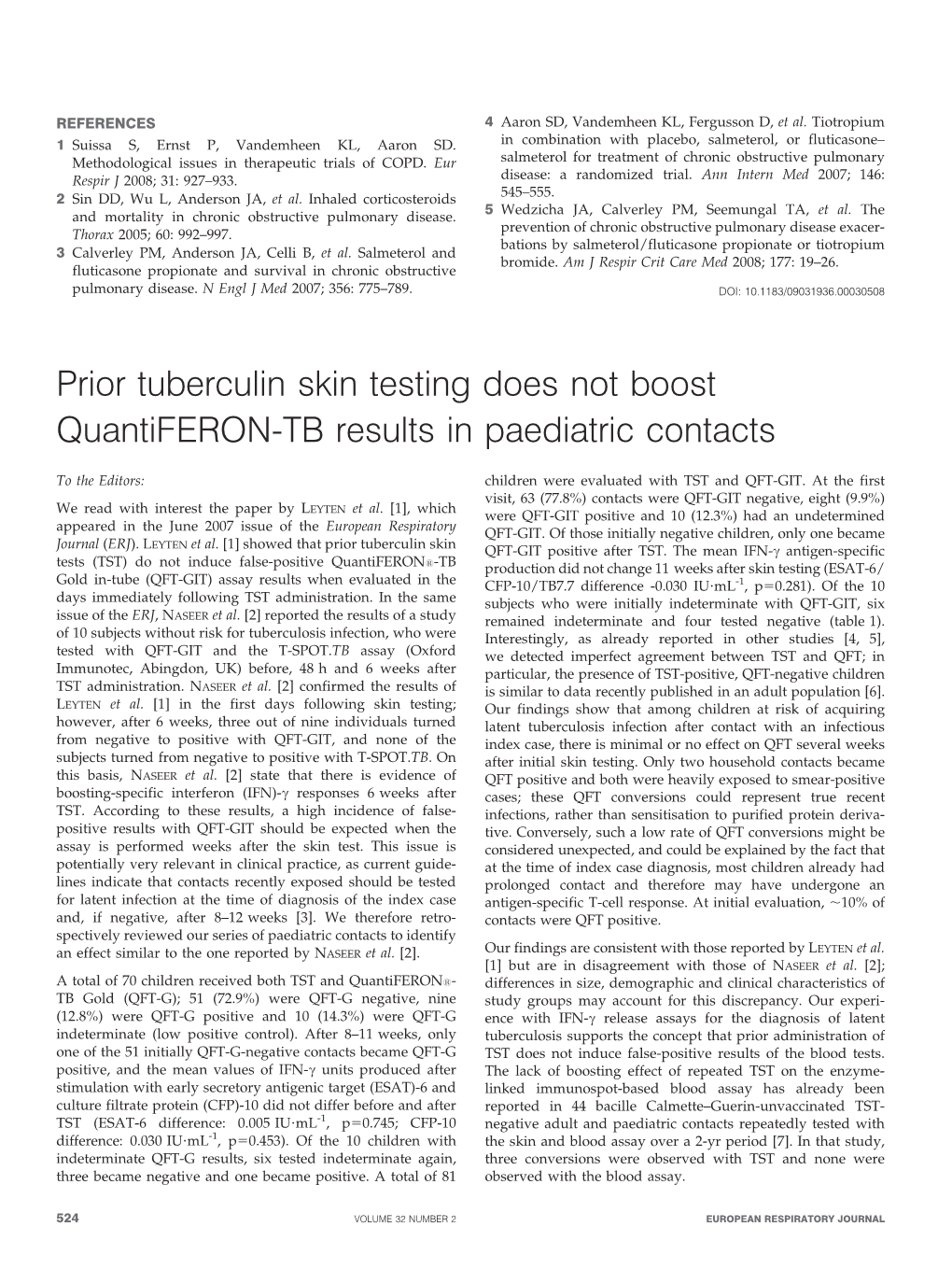 Prior Tuberculin Skin Testing Does Not Boost Quantiferon-TB Results in Paediatric Contacts