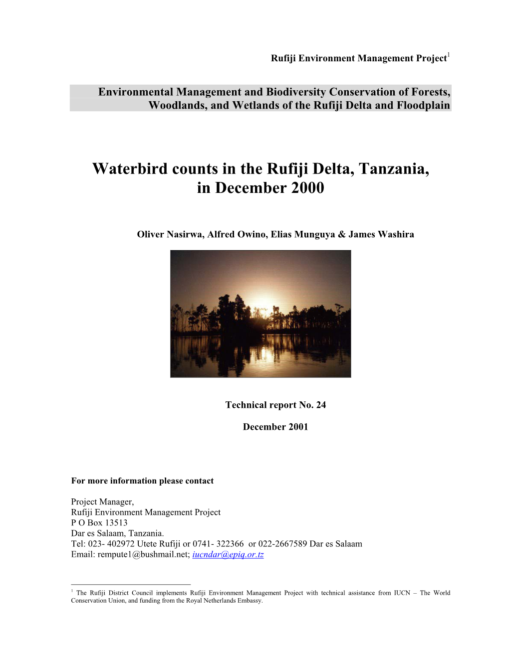 Waterbird Counts in the Rufij Delta, Tanzania in December 2000