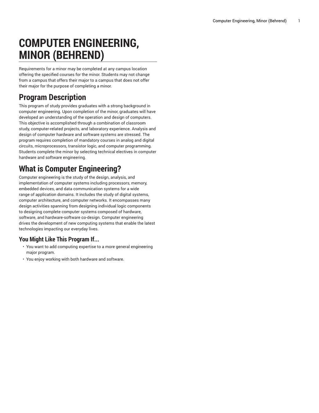 Computer Engineering, Minor (Behrend) 1